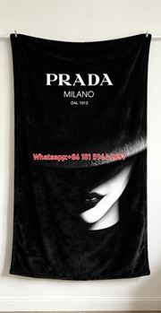 Prada Milano Black White Monochrome Logo Print Flannel Throw Blanket IMG_2811